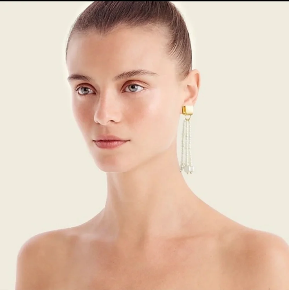 J.CREW Freshwater pearl sparkle statement earrings 2 1/2 In. BNWT SO 1 Left!